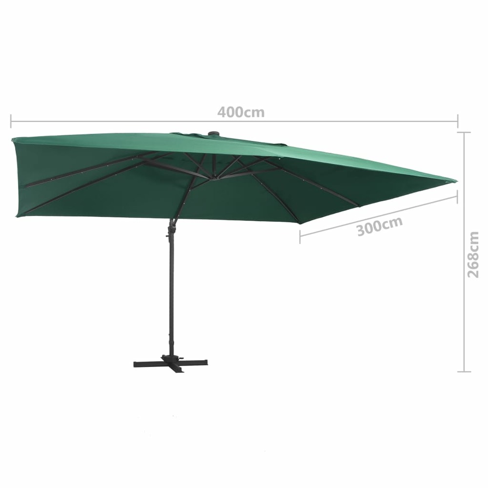 Parasol déporté avec lumières led aluminium 400 x 300 cm vert