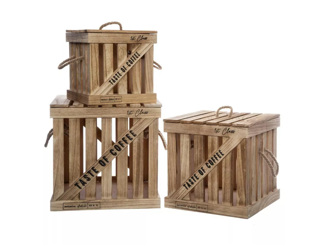 Lot de 3 Boites de rangement en Bois de Paulownia