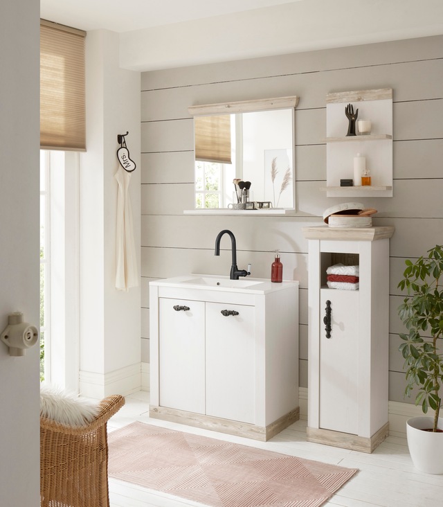 Home affaire Badspiegel »Florenz, Spiegel im Landhausstil« in Pinie Weiss, mit Ablagefläche, Breite 80 cm