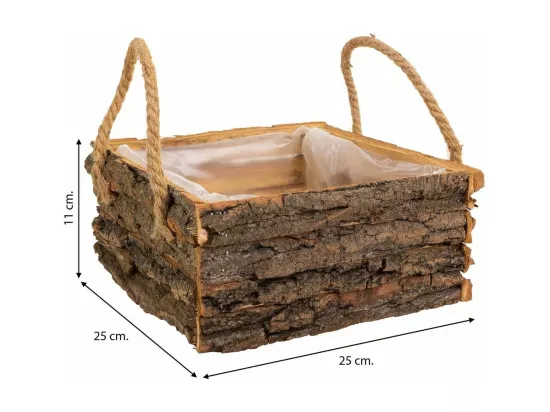 Panier en bois avec poignées marron 20x20x10h
