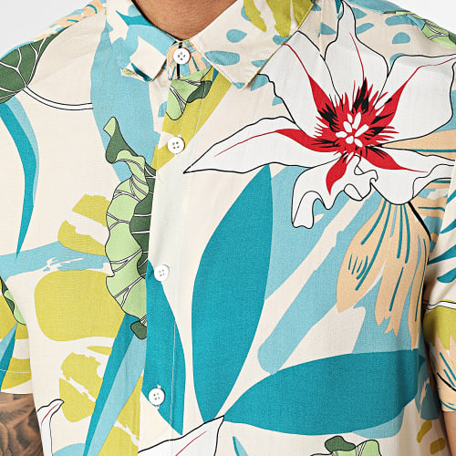Chemise Manches Courtes Beige Floral