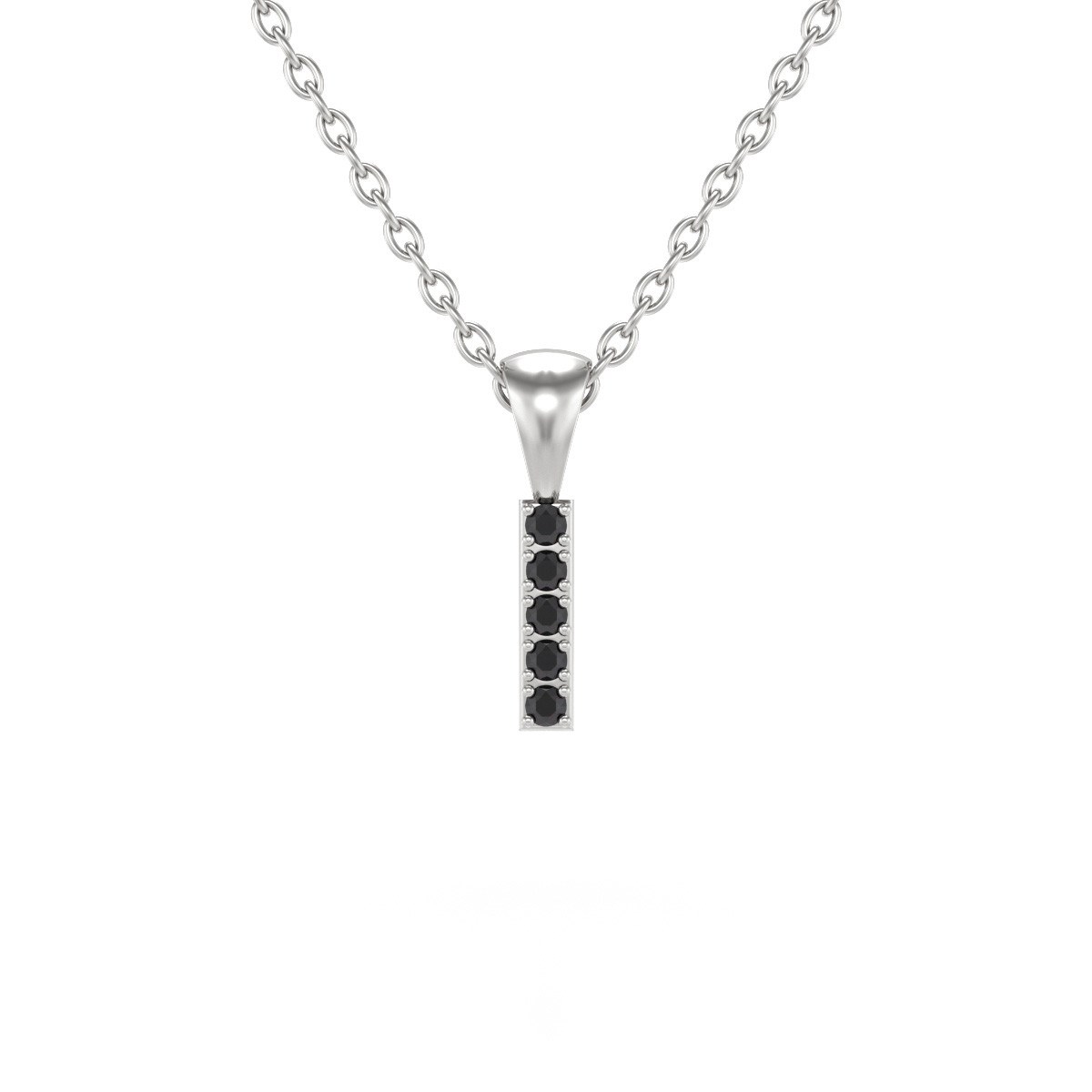 Collier Pendentif ADEN Lettre I Diamant Noir Chaine Argent 925 incluse 0.72grs
