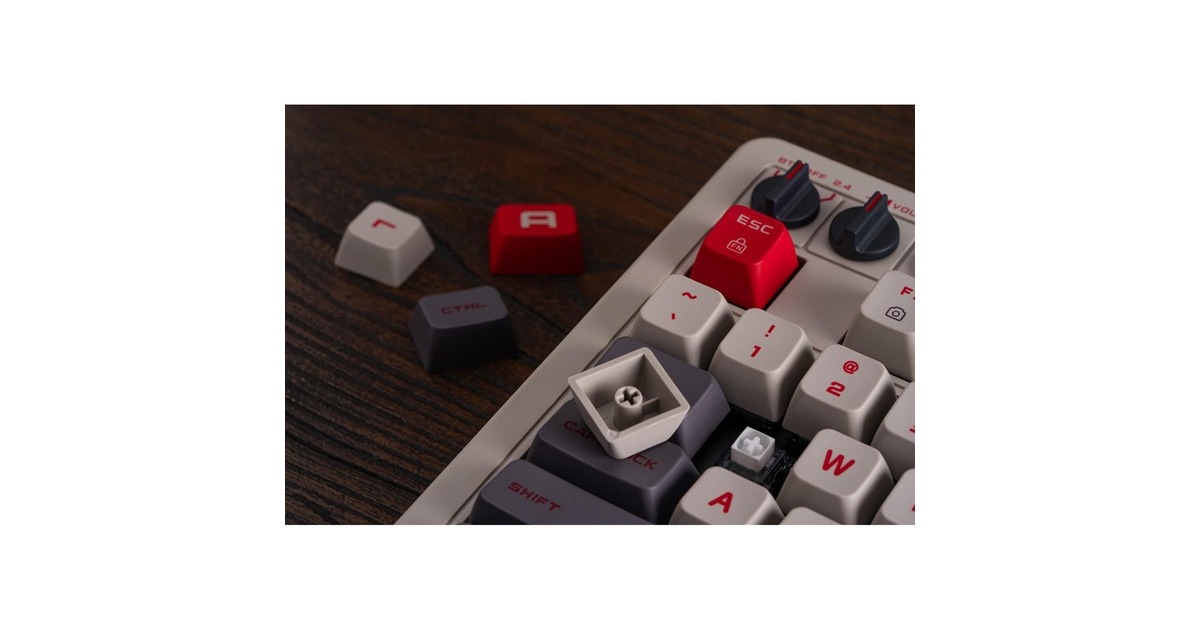 8BitDoRetro Mechanical Keyboard N Edition, gaming toetsenbord  (Grijs/donkerrood, US lay-out, Kailh Box White, Bluetooth Low Energy, Wireless 2.4G, USB)