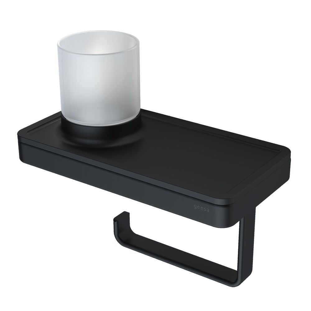 Geesa Frame toiletrolhouder met planchet en houder zwart