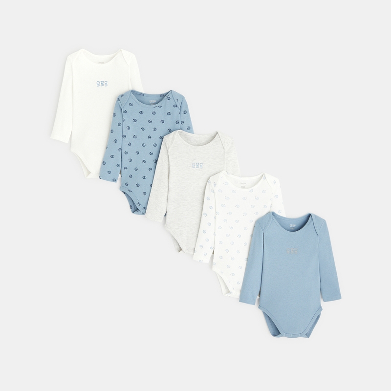 Body manches longues col US (lot de 5) bleu naissance