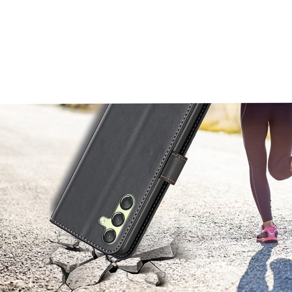 Samsung Galaxy A25 Leder Tasche Flip Cover mit Kartenfächer - Schwarz