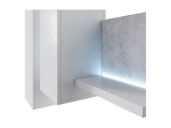 Composition murale BERGAME – 152 cm – Blanc et effet béton – LED intégrées – Design moderne