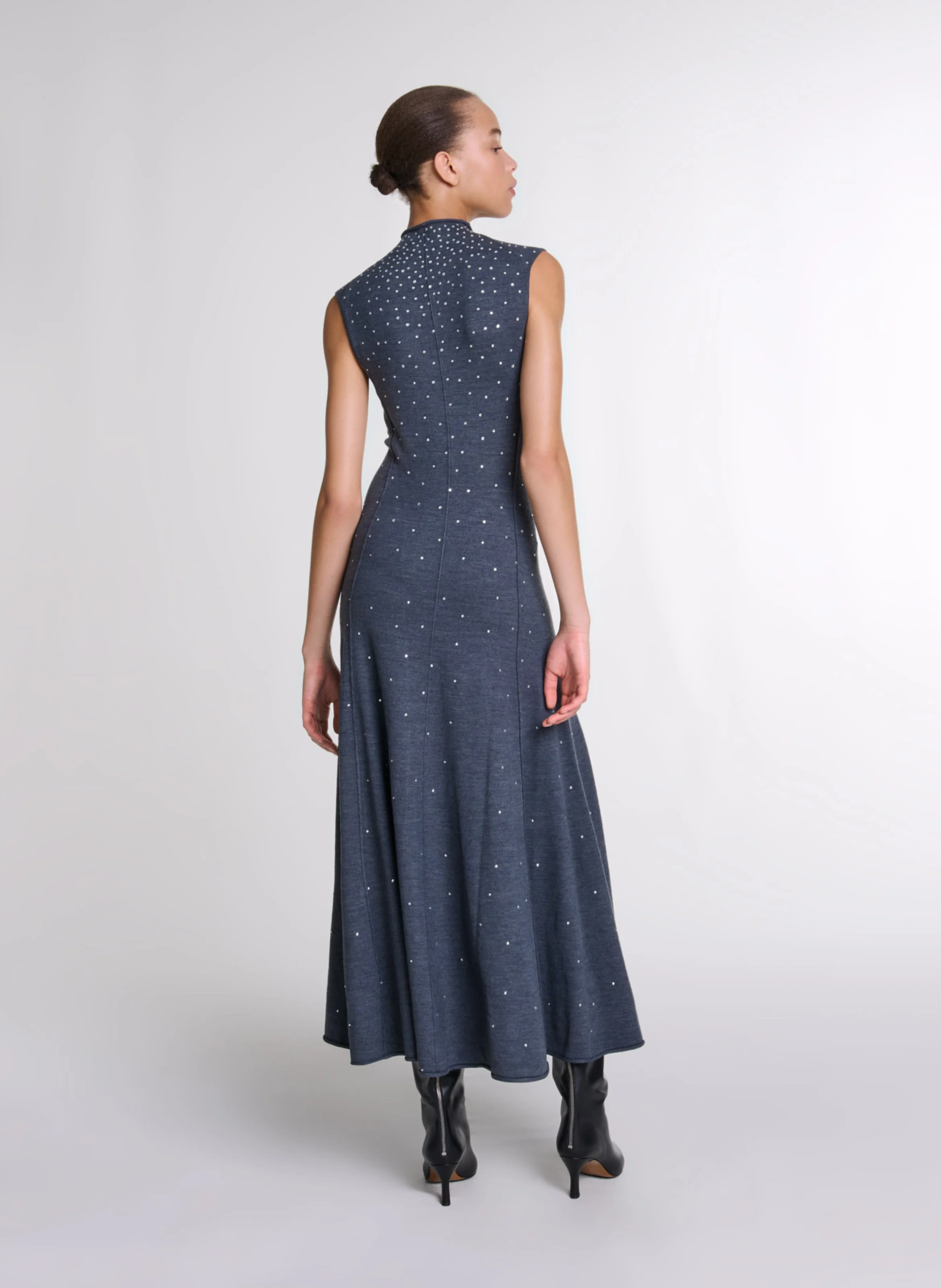 Robe longue col rond | Gris