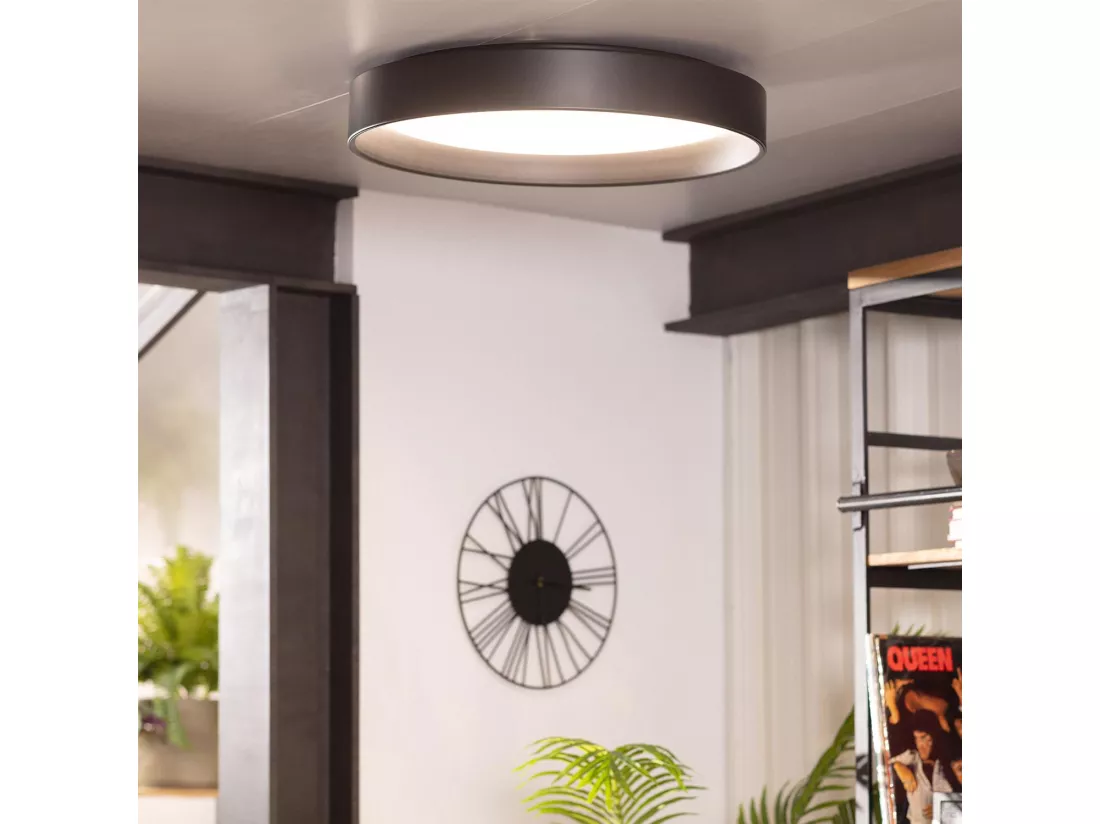 Plafonnier LED Rond Métal 30W CCT Sélectionnable Black Design Ø550 mm Sélectionnable (chaud-neutre-froid)