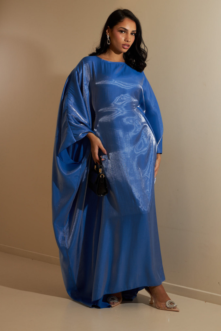 Robe manche chauves-souris pailletées bleu éléctrique