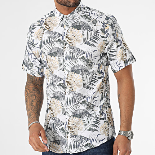 Chemise Manches Courtes Floral Blanc Beige