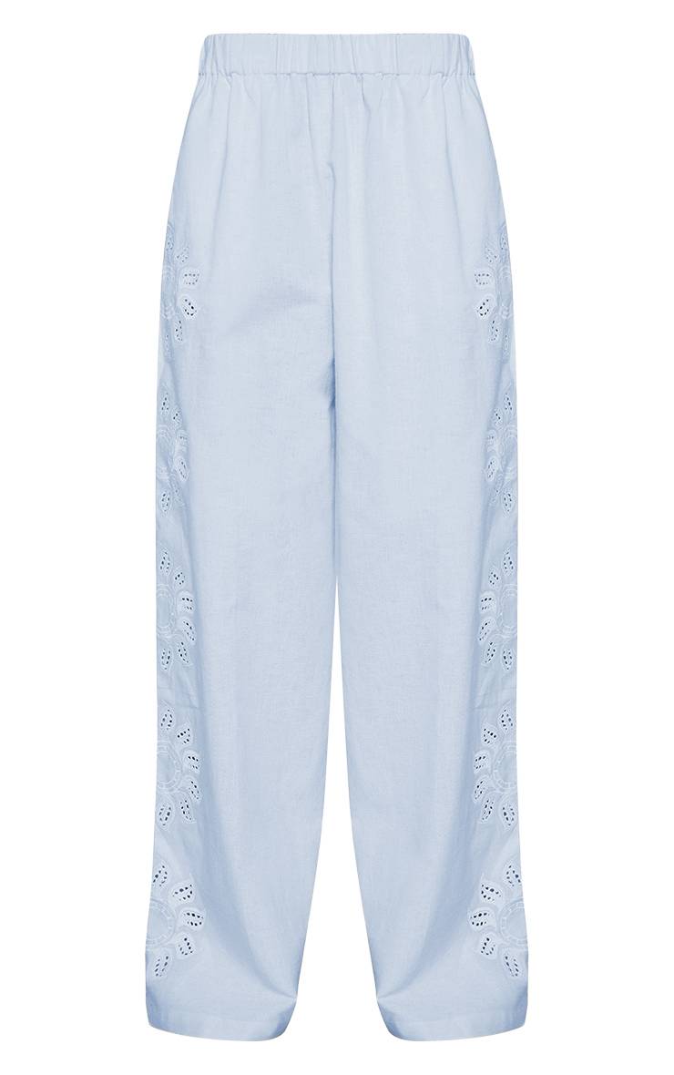 Bleu Pantalon Co-ord En Coton Avec Détail Broderie Soleil