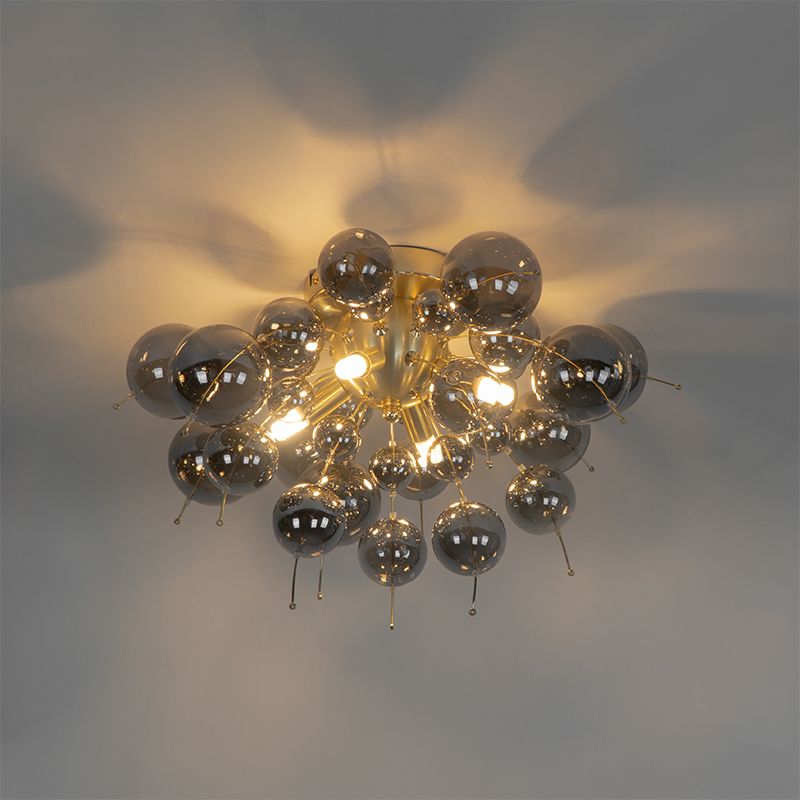 Design plafondlamp messing met smoke glas 4-lichts - Explode