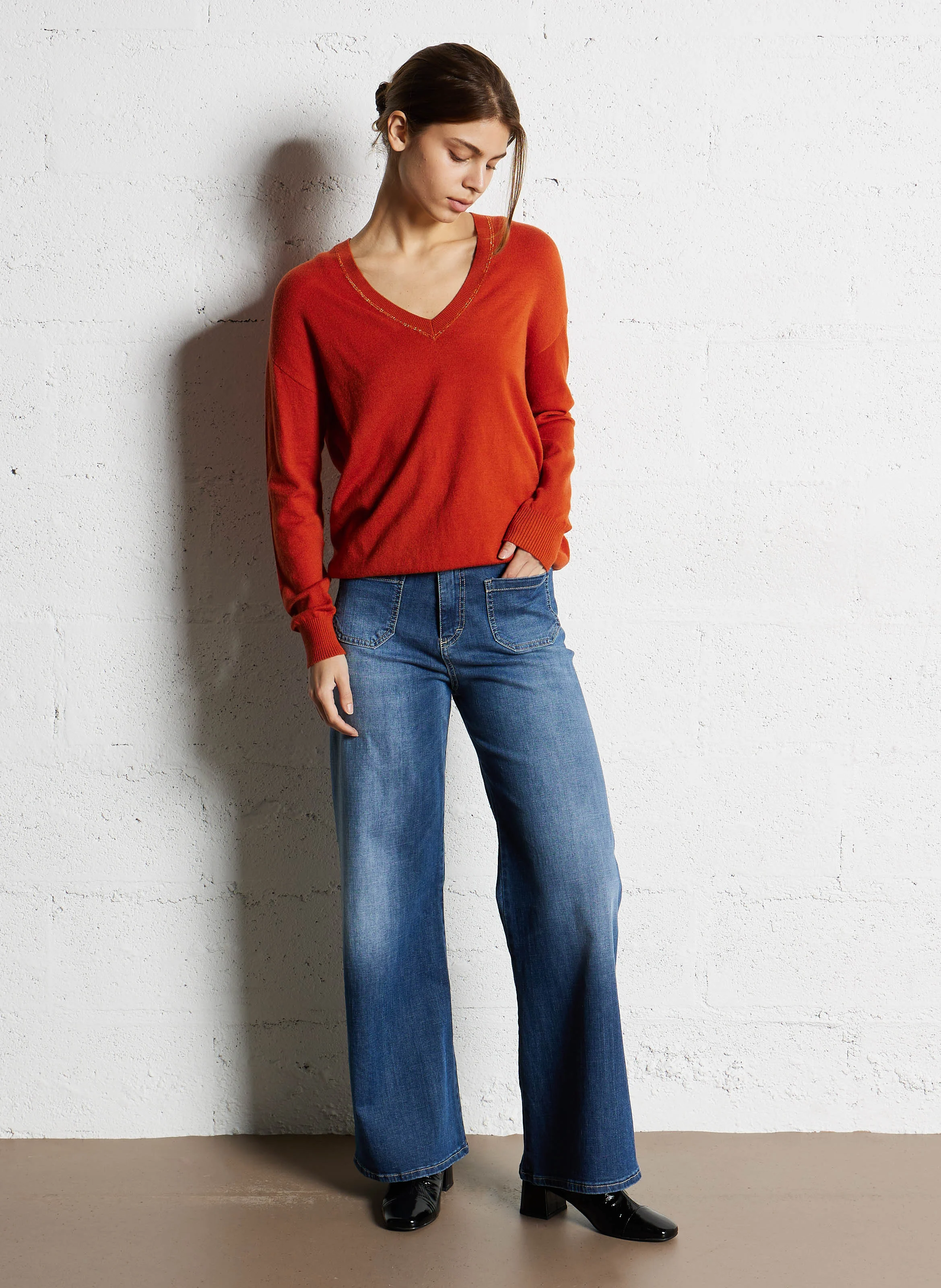 Jean flare en coton mélangé | Bleu