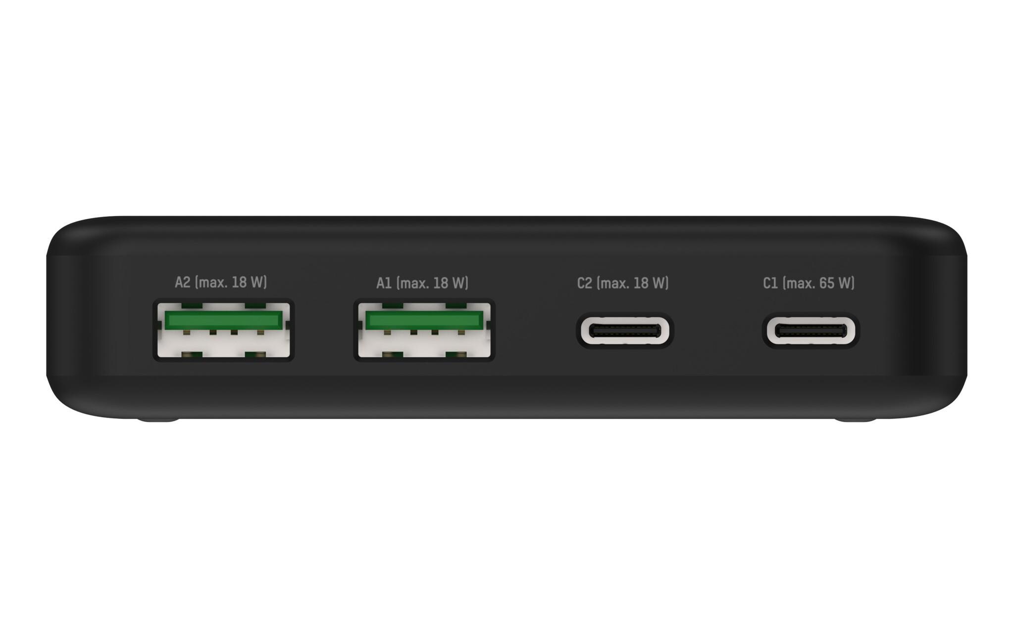 USB-Ladegerät Desktop, 2 x USB-Typ-C, 65 W, DC465PDMobiler, schnellladefähiger Zusatzakku mit zwei USB-Ladebuchsen