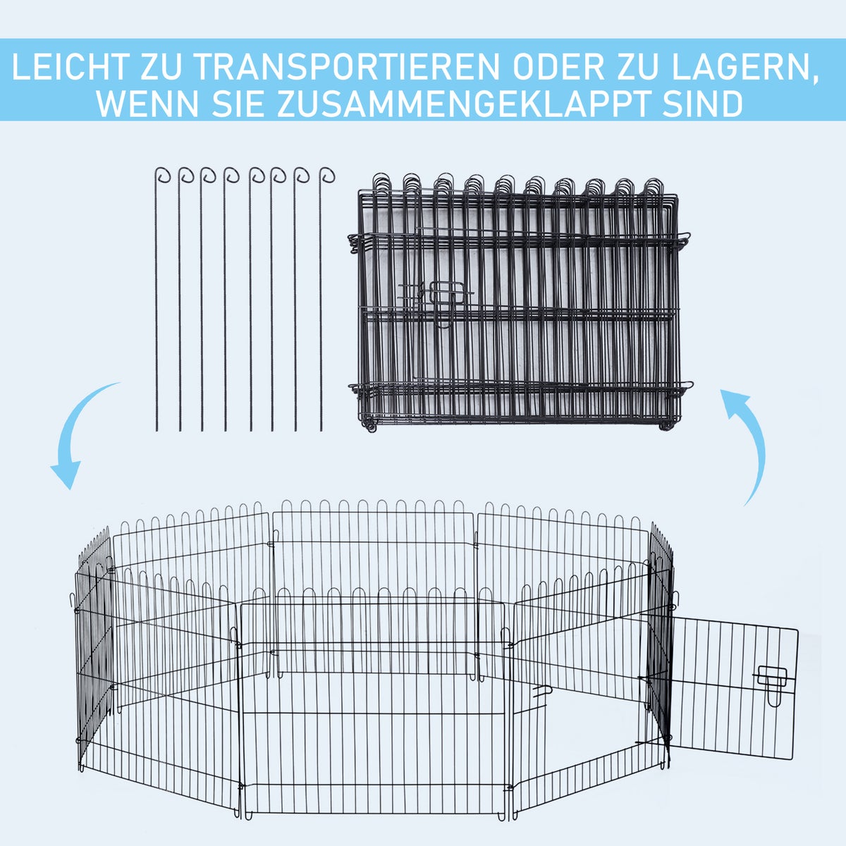 PawHut Puppy Playpen, 180B × 180D × 61H cm, staaldraad, zwart