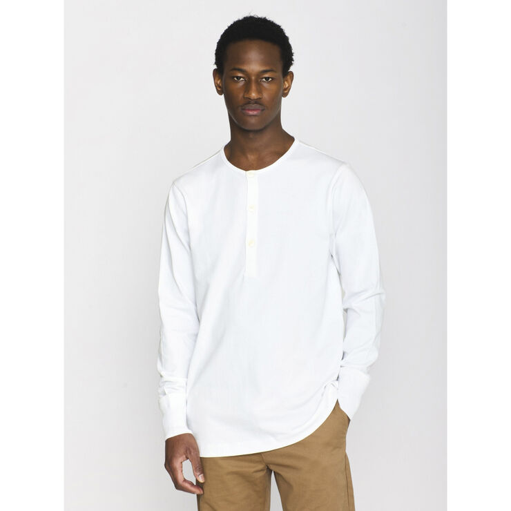 Knowledge Cotton Apparel BO long sleeve henley - GOTS/Vegan Hvid