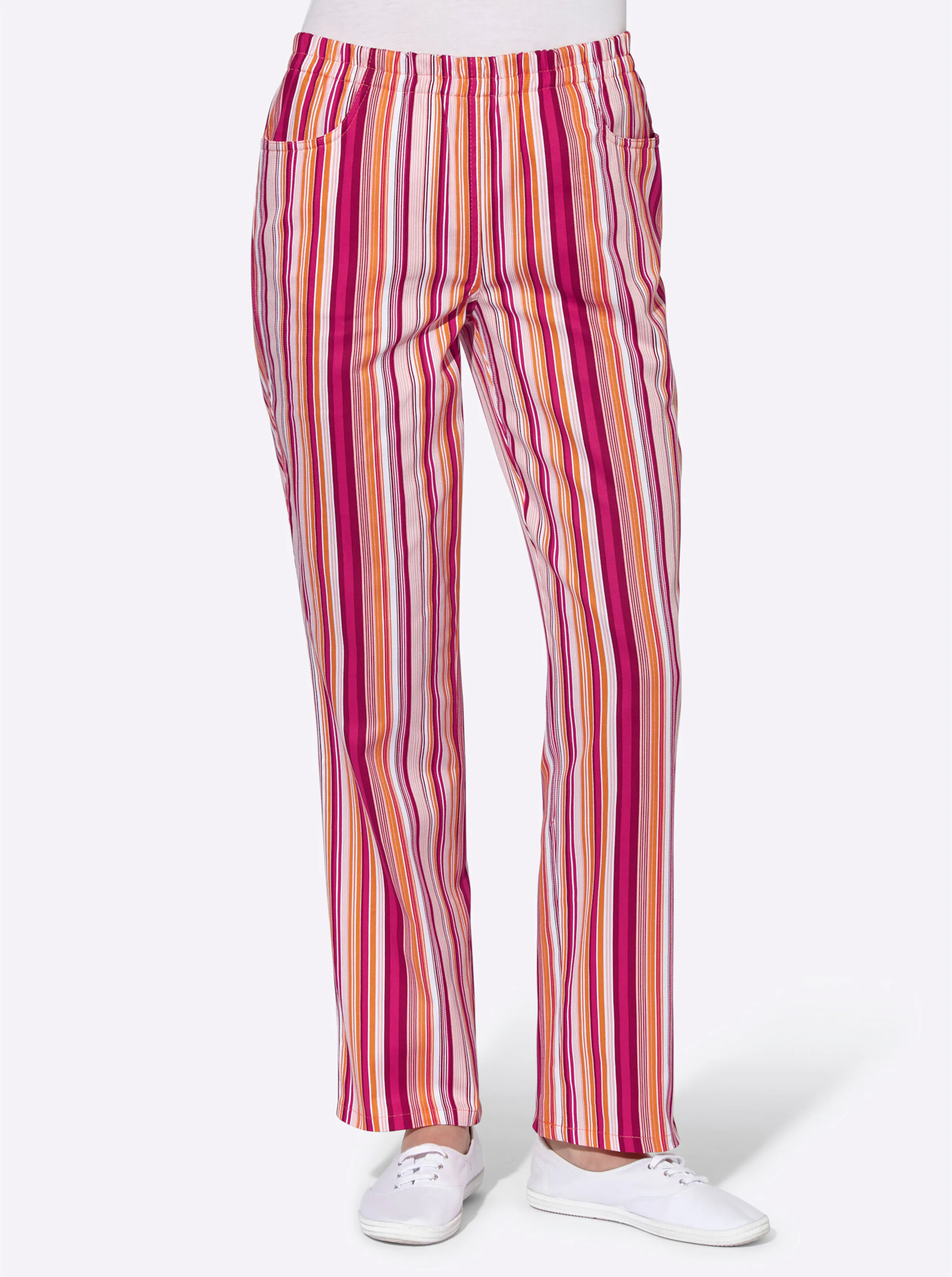 Schlupfhose in apricot-rot-gestreift