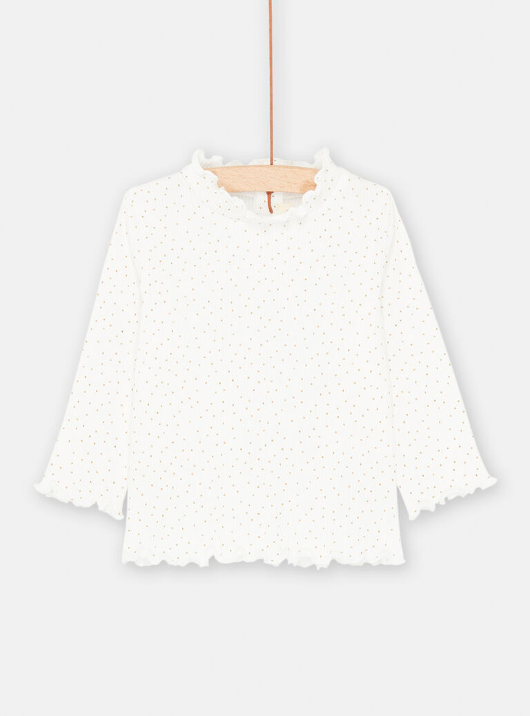 Sous-pull écru à col à volants pour bébé fille