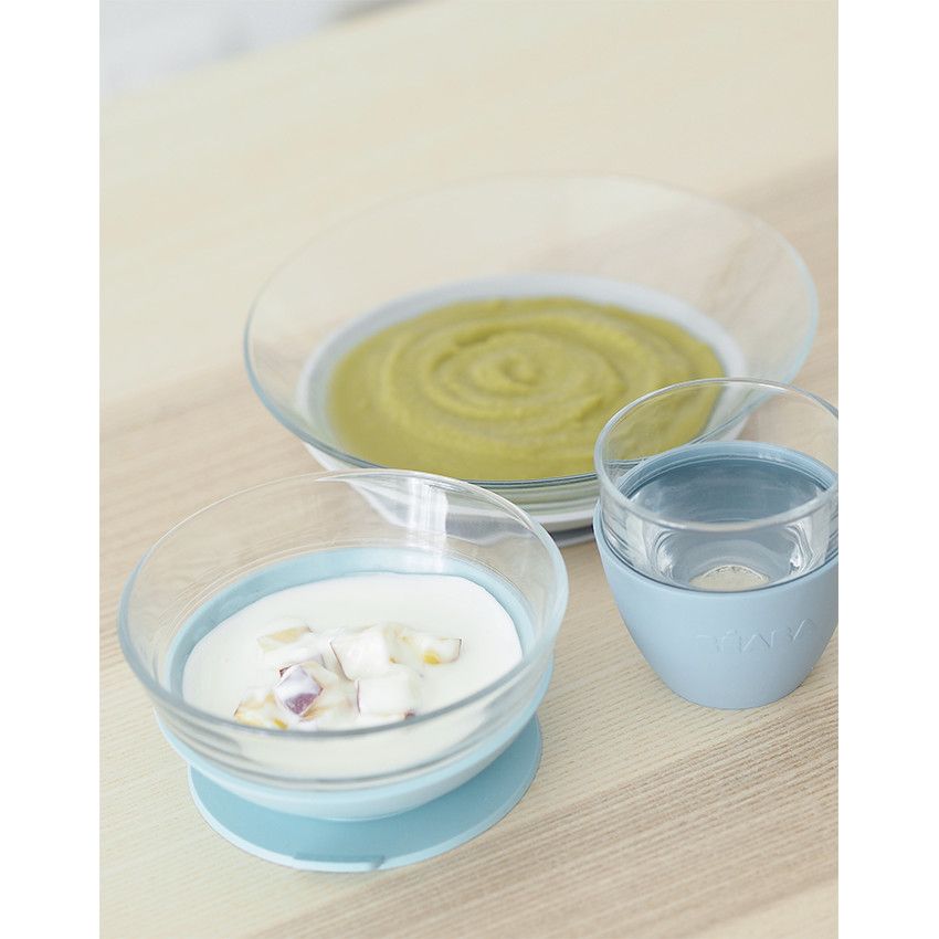 Set repas 3 pièces en verre - Jungle - Ecru