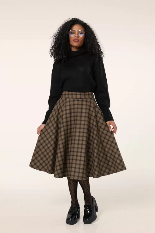 Timeless Sophie wollen geruite rok in camel