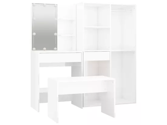 Ensemble de coiffeuse avec LED Blanc brillant Bois d'ingénierie