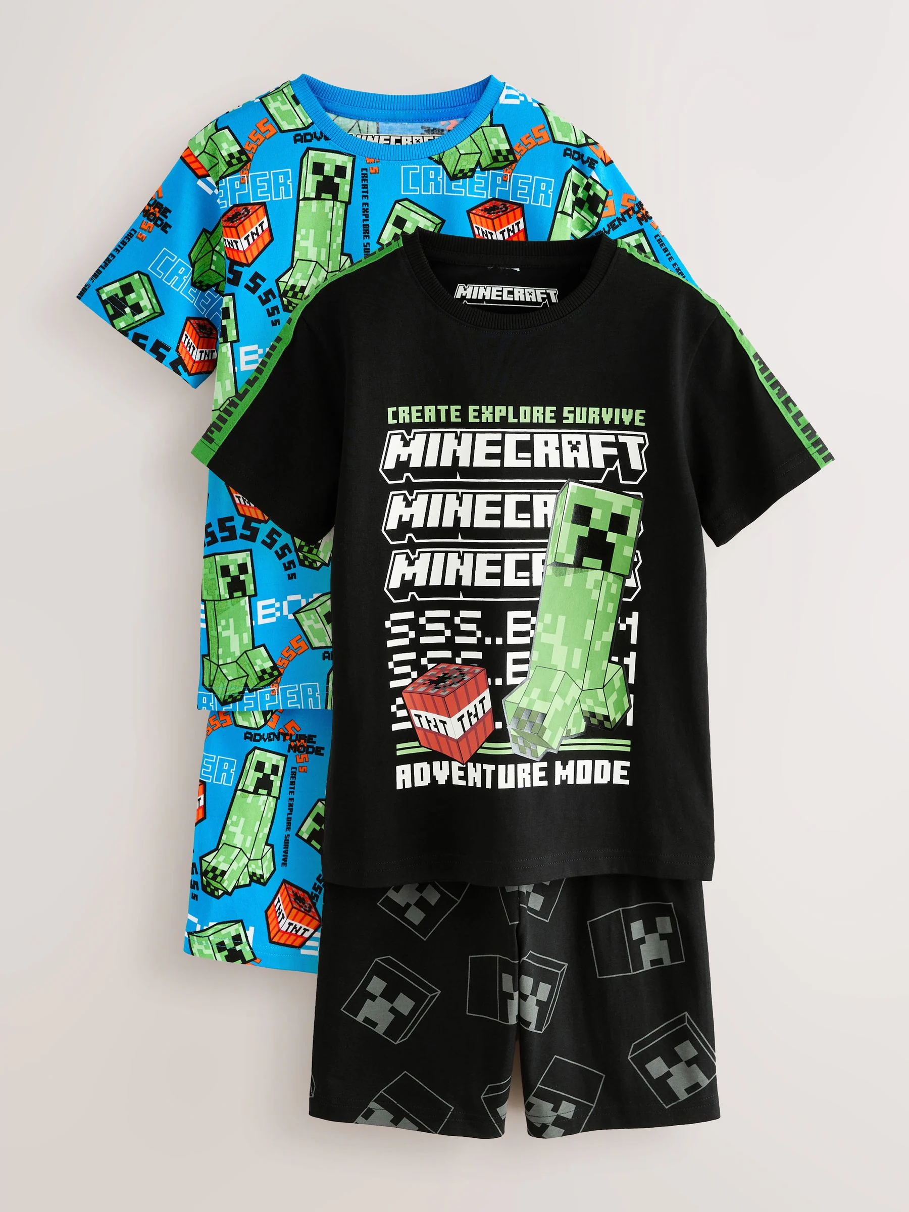 Groen/zwart - Gelicentieerde Minecraft korte pyjama's verpakking van 2 (5-14jr)