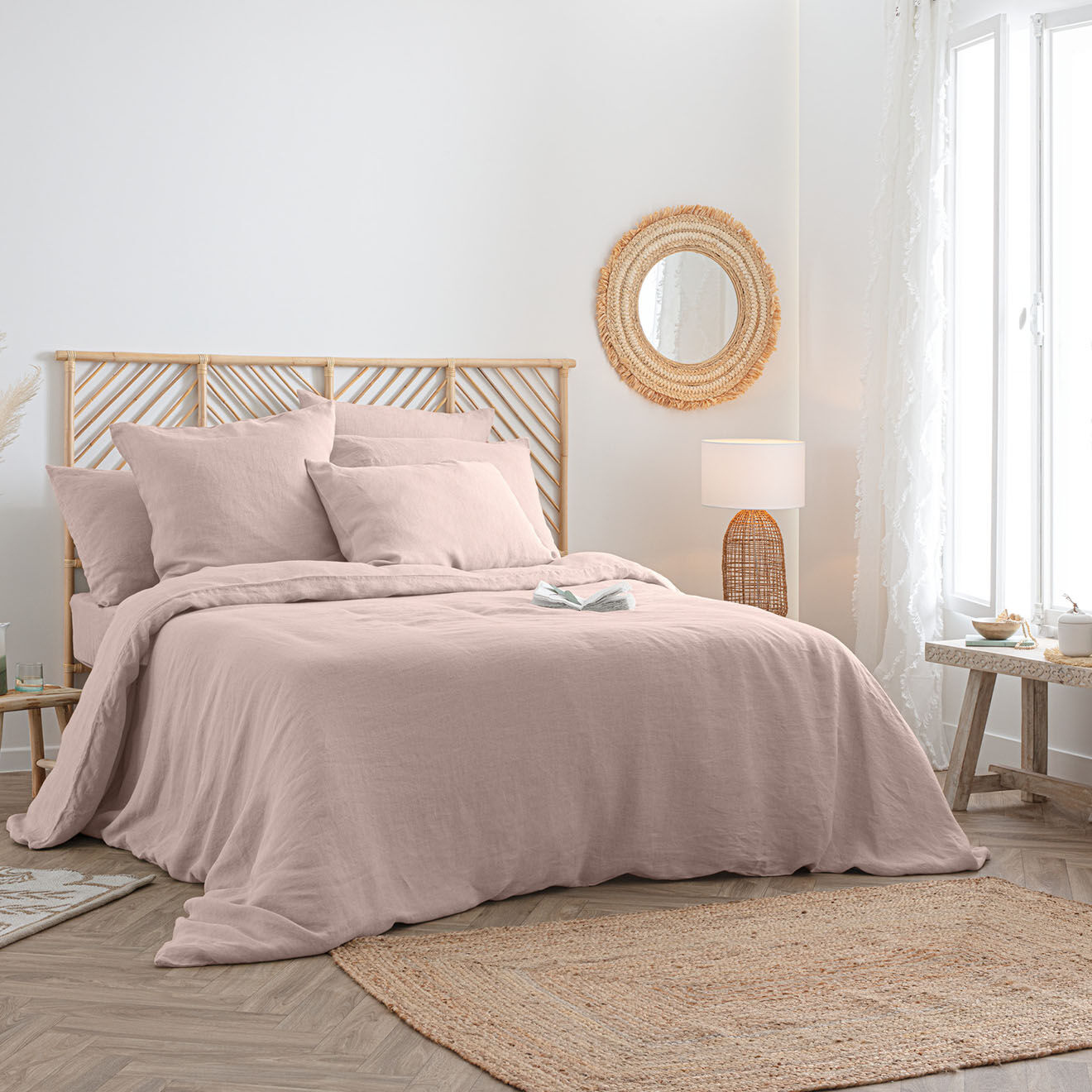 Atmosphera Housse de couette Linah en lin lavé rose