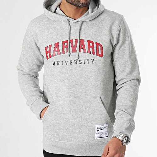 Sweat Capuche Harvard Gris Chiné Rouge