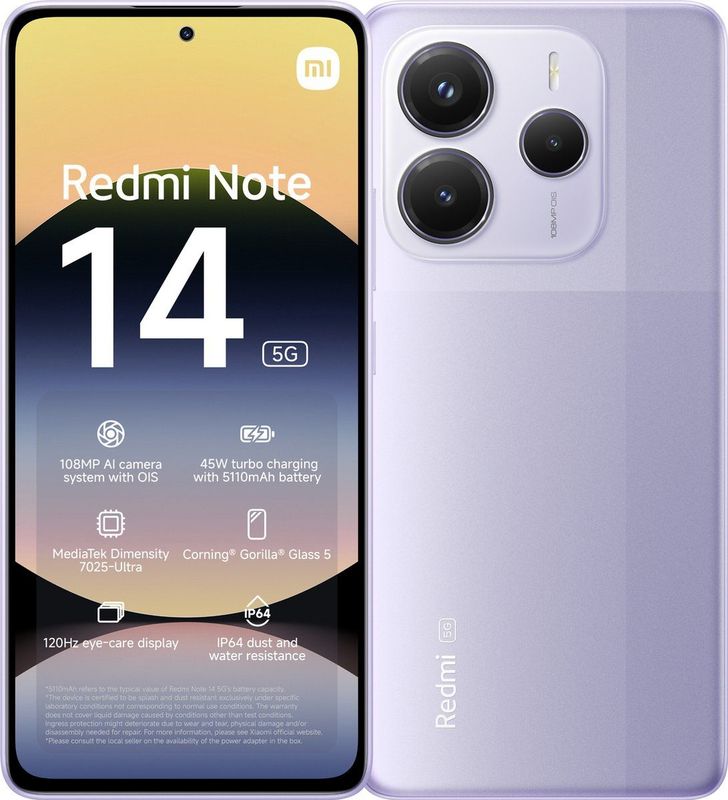 Xiaomi - Redmi Note 14 - 5G - Lavender Paars - 8GB/256GB