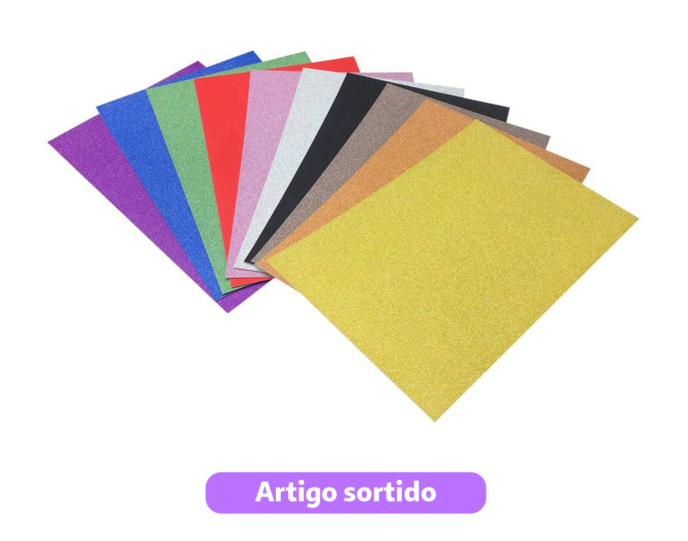 PAPEL COM GLITTER AUCHAN 10 FOLHAS CORES SORTIDAS