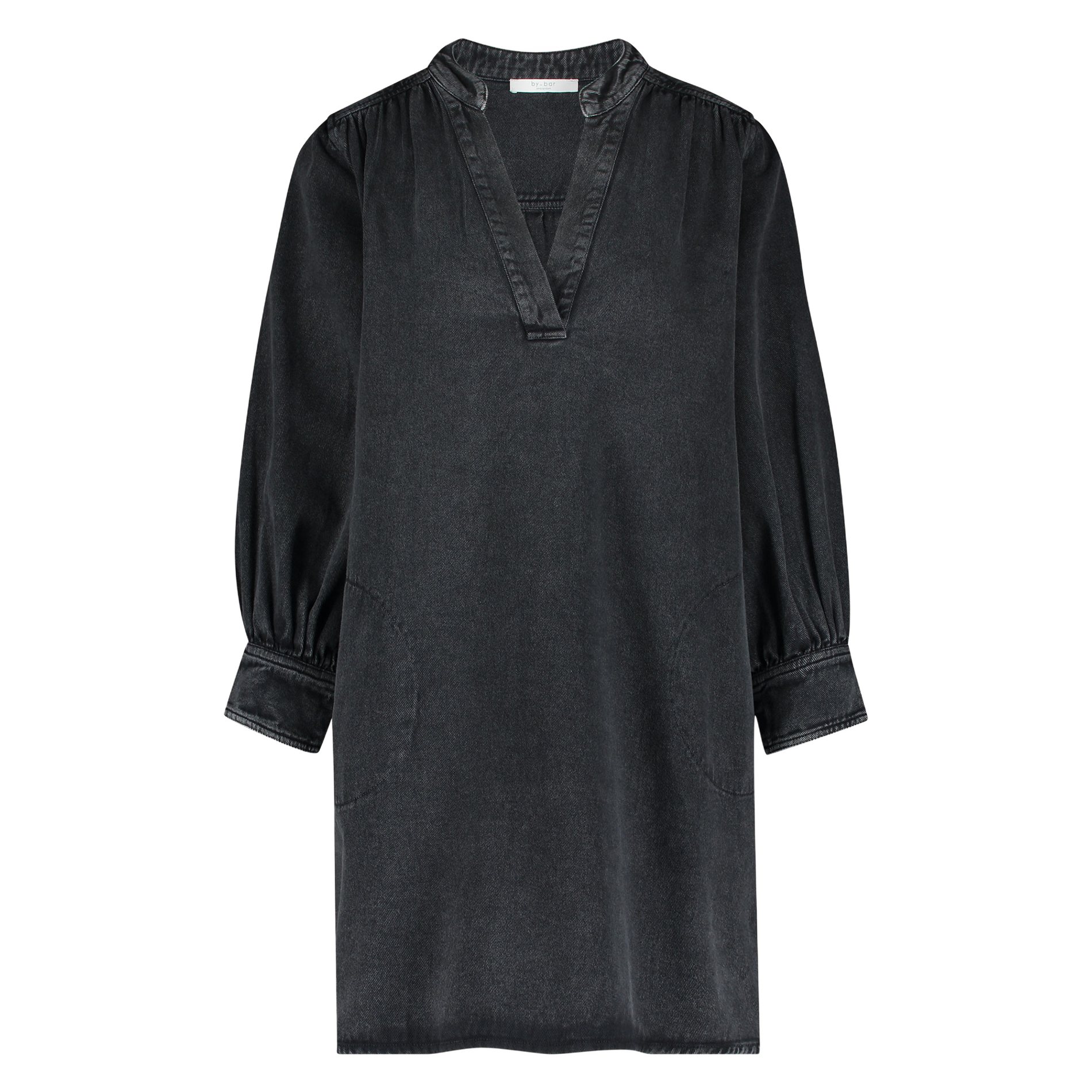 JINA - Robe midi col V en jean | Noir