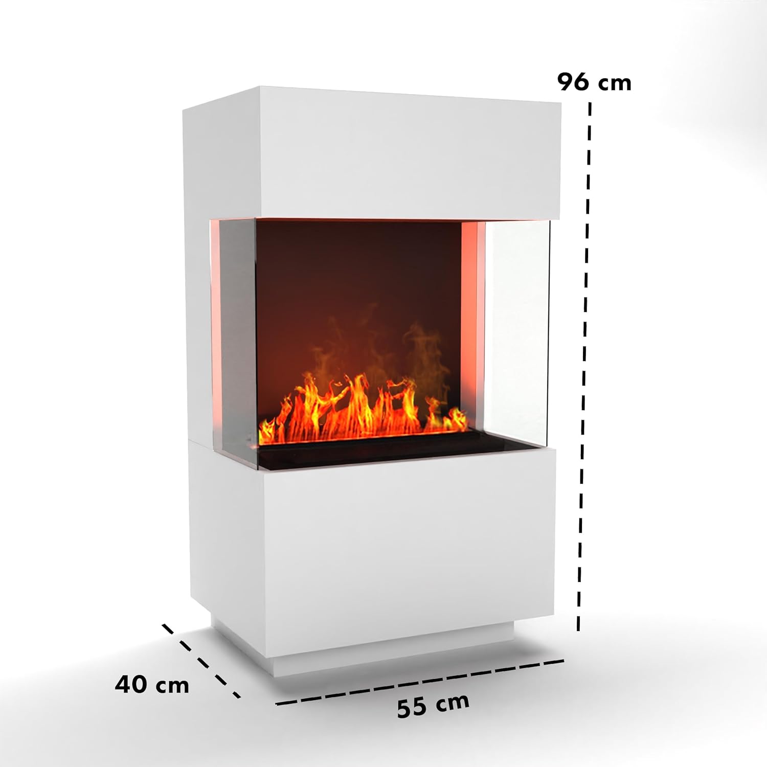 GLOW FIRE Wasserdampf Kamin OGF 1 Mini (Standkamin) - Elektrokamin mit realistischen LED 3D-Flammen, Knistereffekt & Fernbedienung, 55x96x40 cm - Opti-Myst 400 Elektro Kamin, Weiß