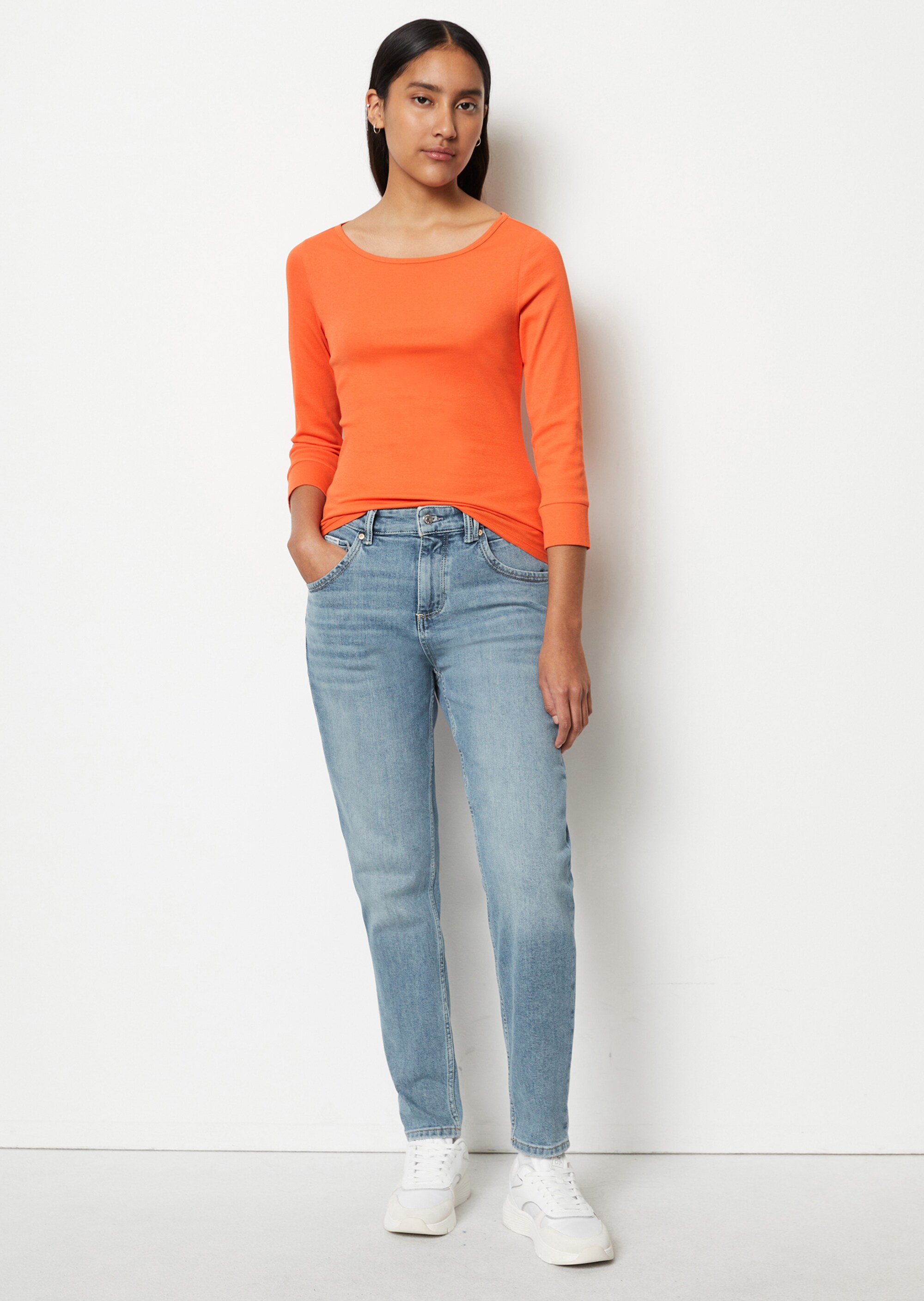 Ripp-T-Shirt mit 3/4-Ärmeln aus Organic Cotton-Stretch