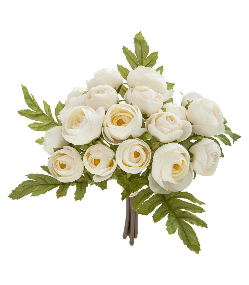 Bouquet de fleurs artificielles 18 minis camélias blanc d. 19 x h. 28 cm