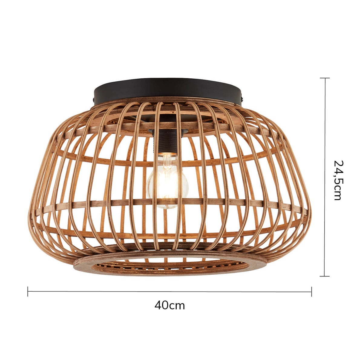 mokebo plafondlamp met rotan lampenkap of Boho lamp 'The Natural', plafondlamp van hout met traliewerklook, bamboe, mandlamp