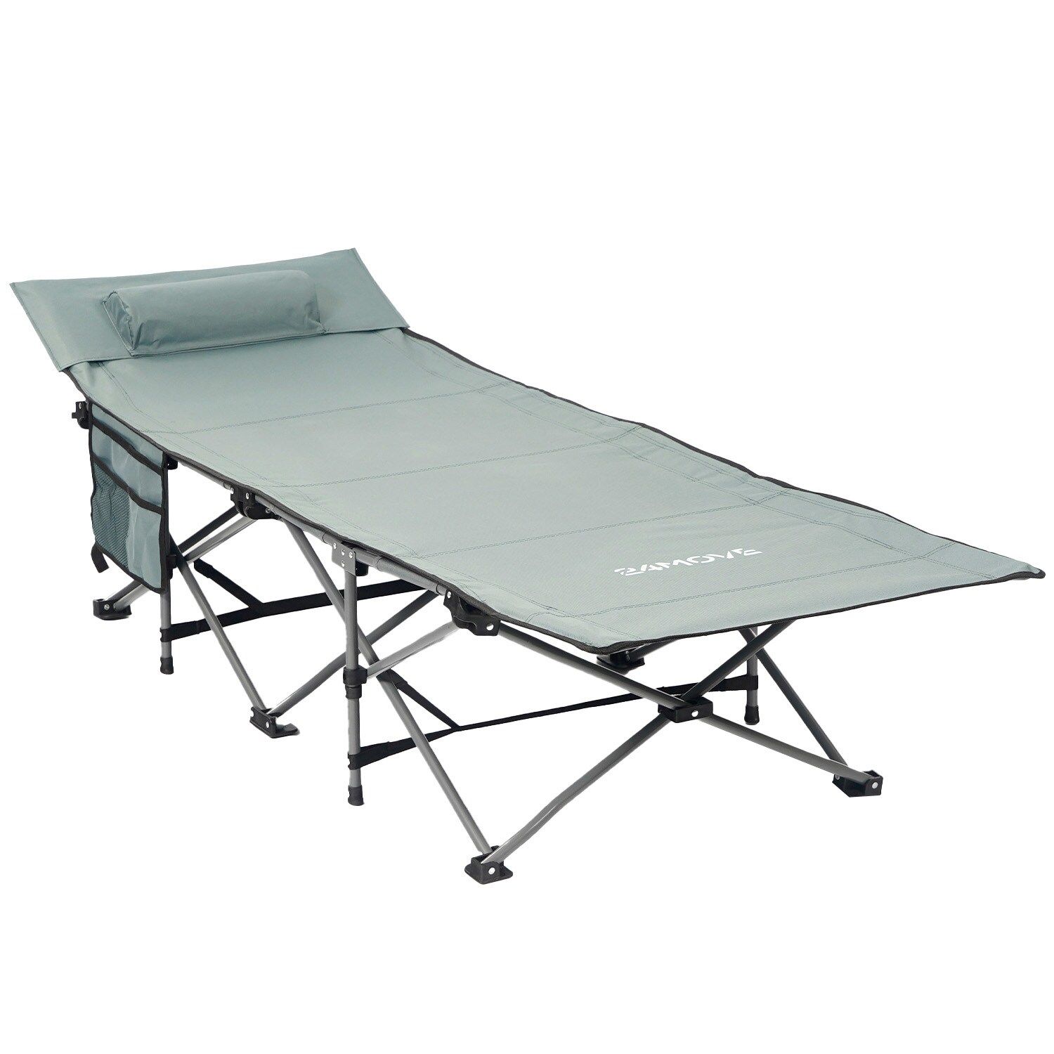 24MOVE® Feldbett Campingbett bis 150 kg In-und Outdoor Camping faltbar mit Seitentasche und Kissen