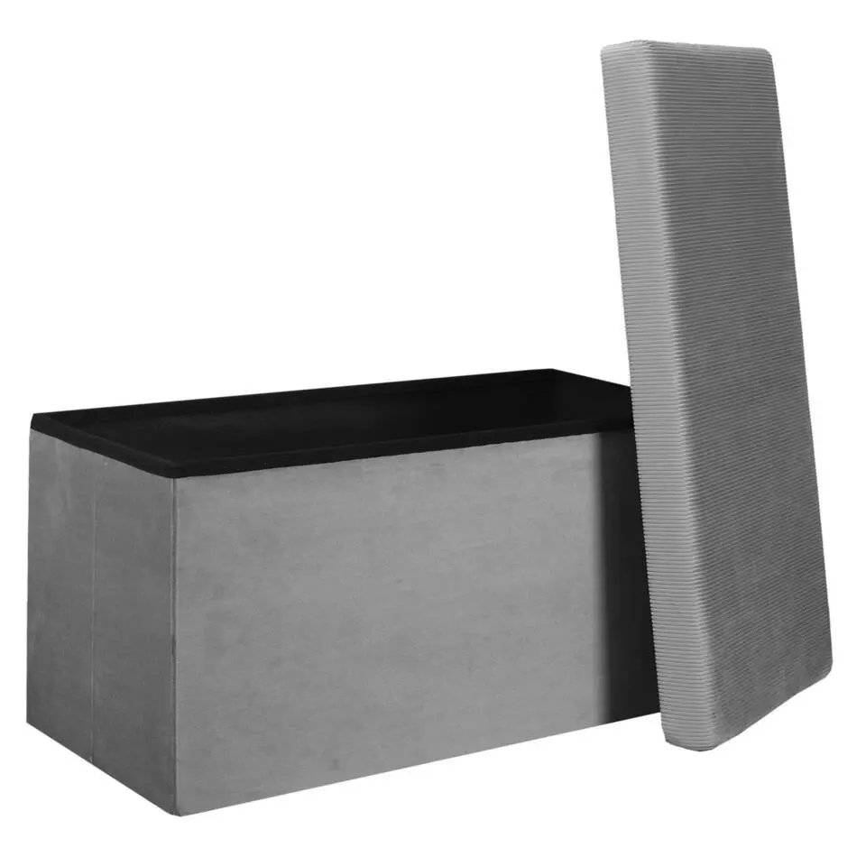 Home Deco Poef Velvet - opbergbox - grijs - 76 x 38 cm