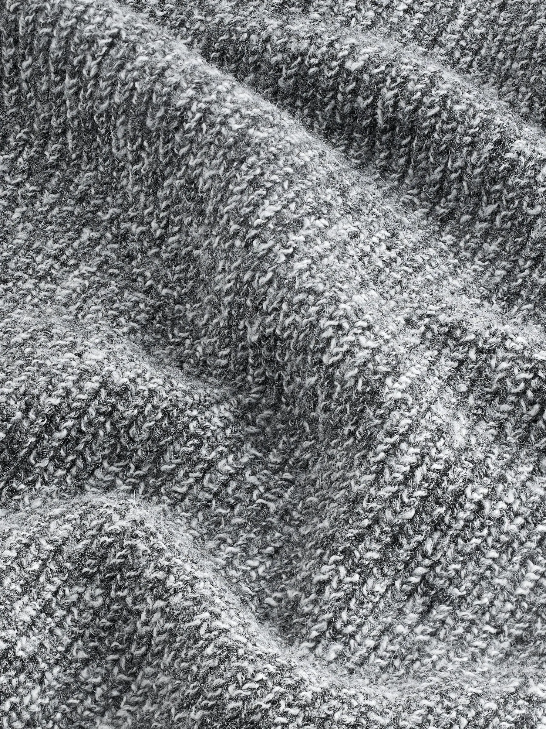 Grijs - Regular-fit gebreide trui met textuur en kwartrits bij de hals en wol