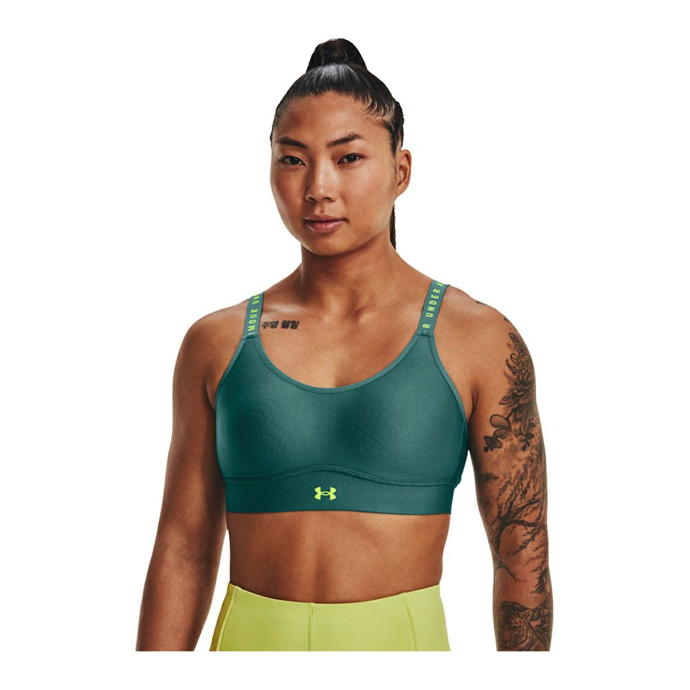 Under Armour UA INFINITY MID COVERED - Brassière Femme coastal teal/coastal teal/lime surge
