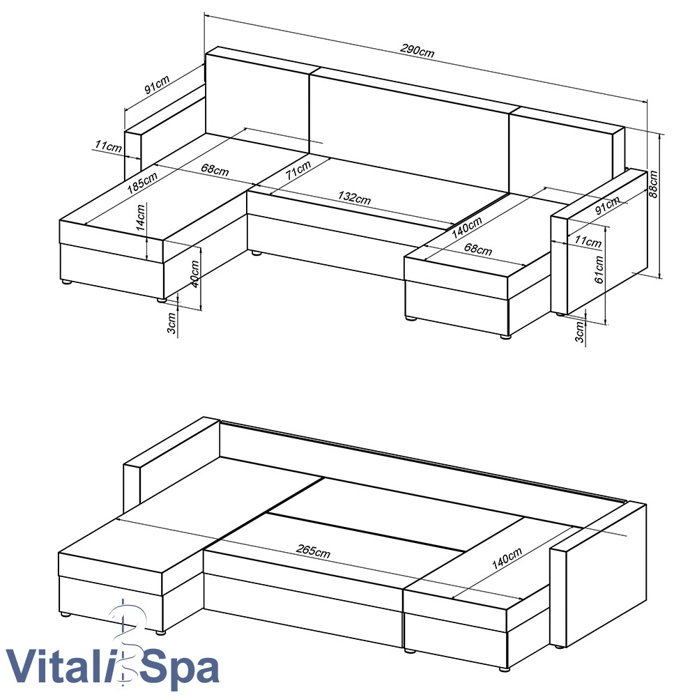 VICCO XXL Ecksofa mit Schlaffunktion Schwarz - Couch Ecksofa Schlafsofa Taschenfederkern Polstereck