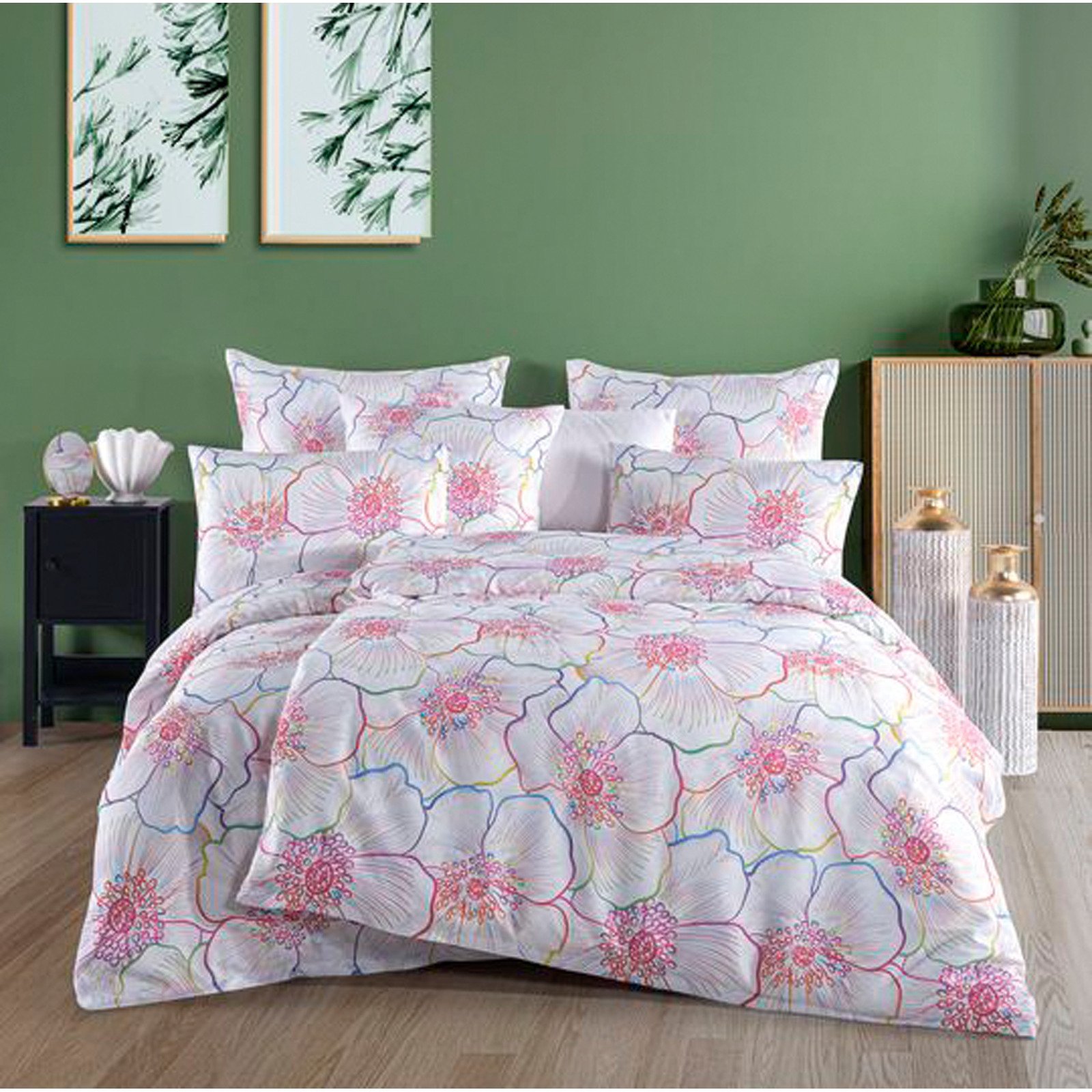 Bettwäsche Satin Rainbow flowers pink