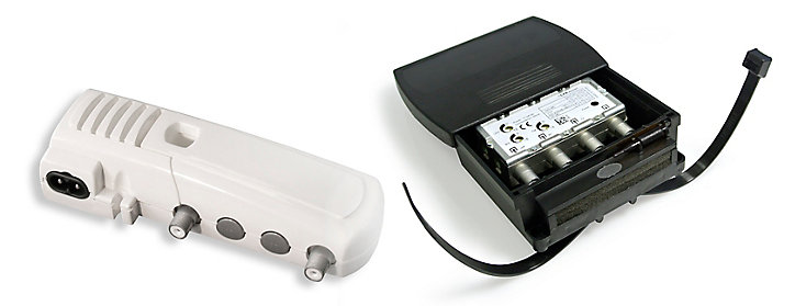 Kit préamplificateur de tête de mât TV 2 entrées UHF / 1 sortie réglable UHF/VHF - Fiche F