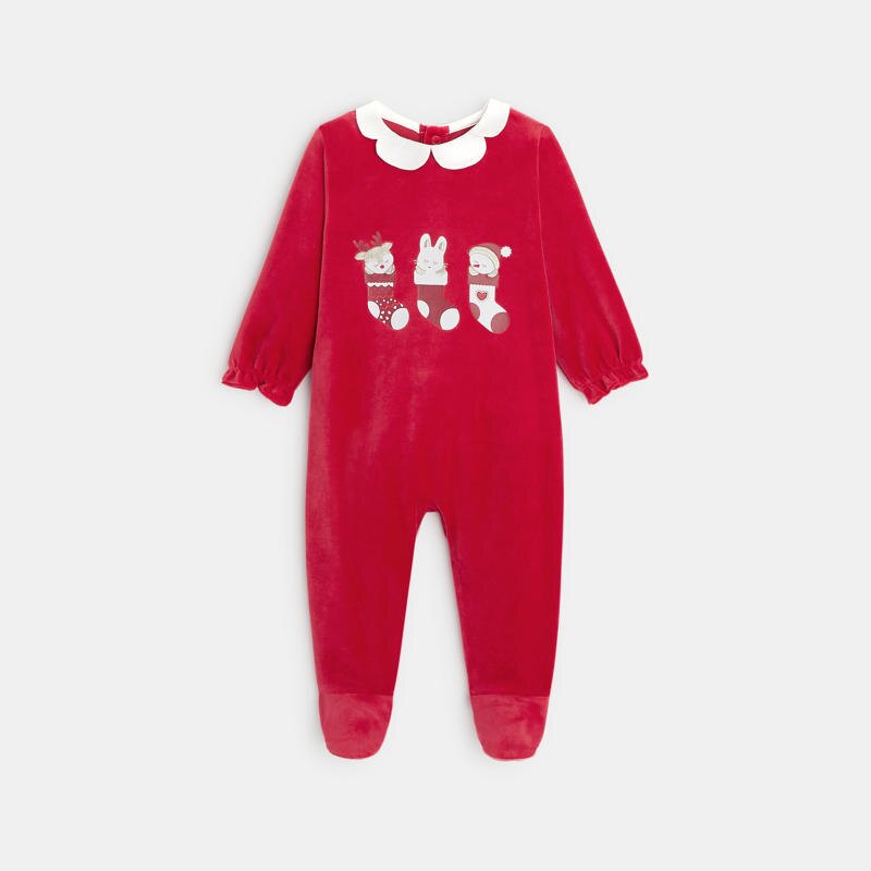 Dors bien velours chaussettes de Noël rouges bébé fille Rouge