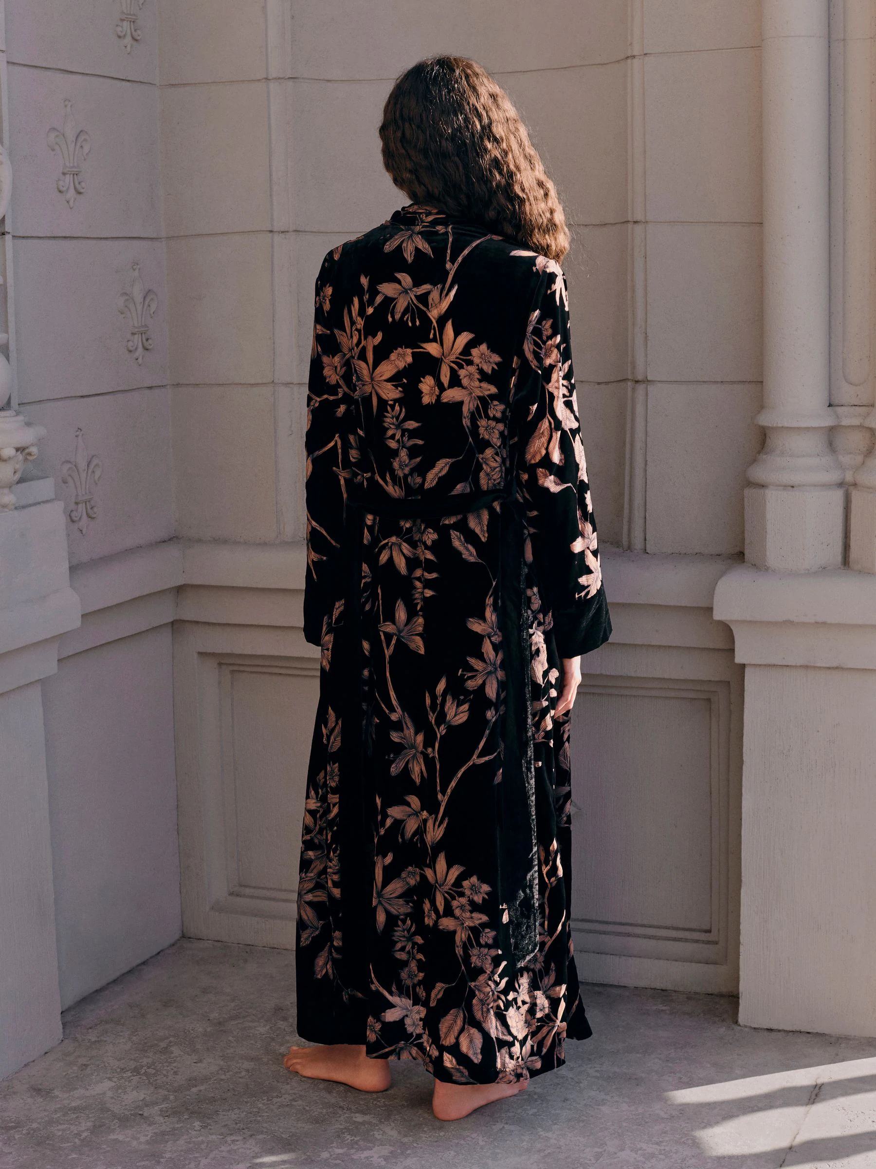 Zwart bloemenprint - Print N.Premium Velvet Robe