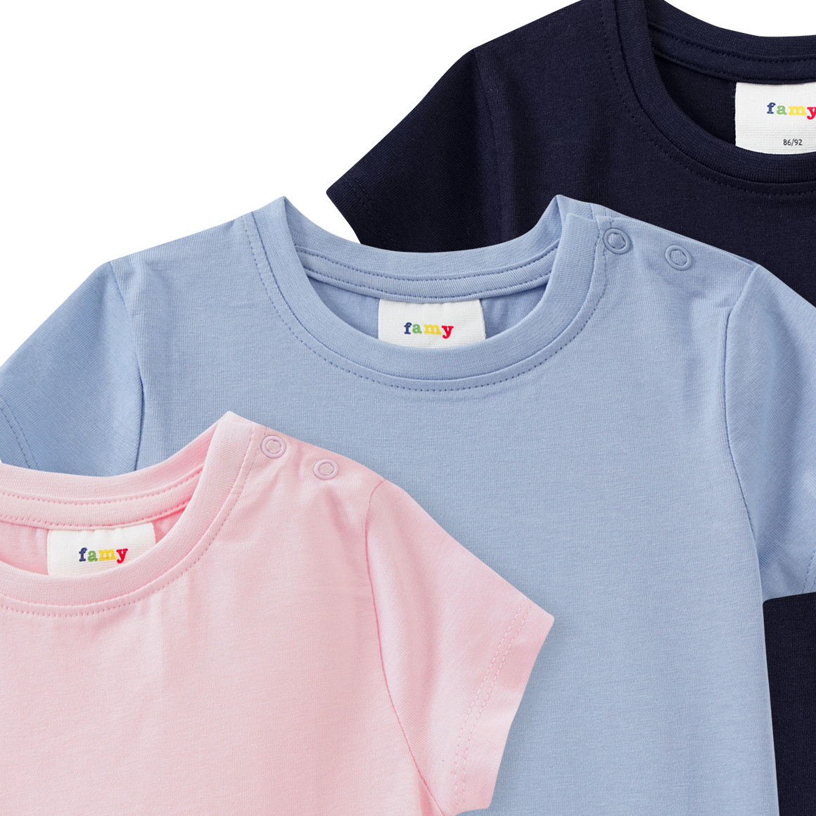 Famy 3 Baby T-Shirts im Basic-Look dunkelblau / hellblau / hellrosa