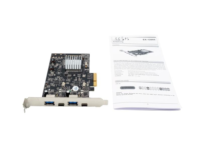 Exsys PCI-Express-Karte EX-12005 PCIe-Schnittstellenerweiterung mit USB-A- und USB-C-Anschluss