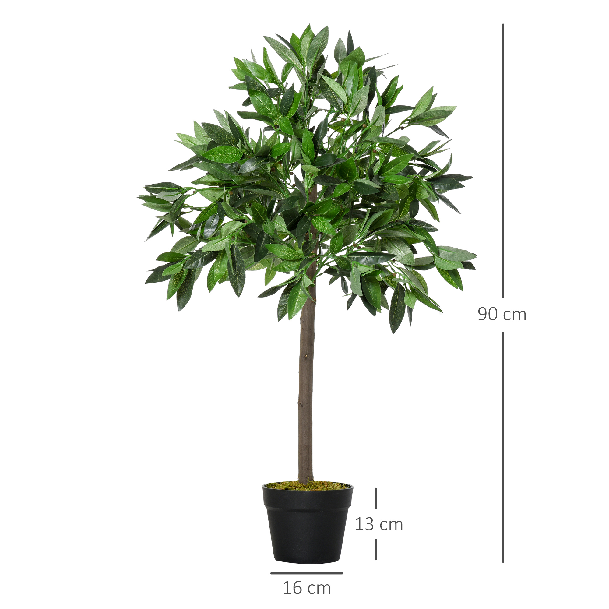 Outsunny 2 Árvores de Louro Artificiais, 90cm de Altura, Plantas Decorativas com Vaso para Casa, Sala de Estar, Uso Interno e Externo, Verde