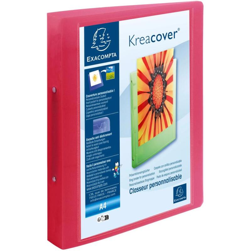 Classeur 2 anneaux plastifié Exacompta Kreacover® personnalisable A4 maxi - Dos 4 cm couleurs assorties