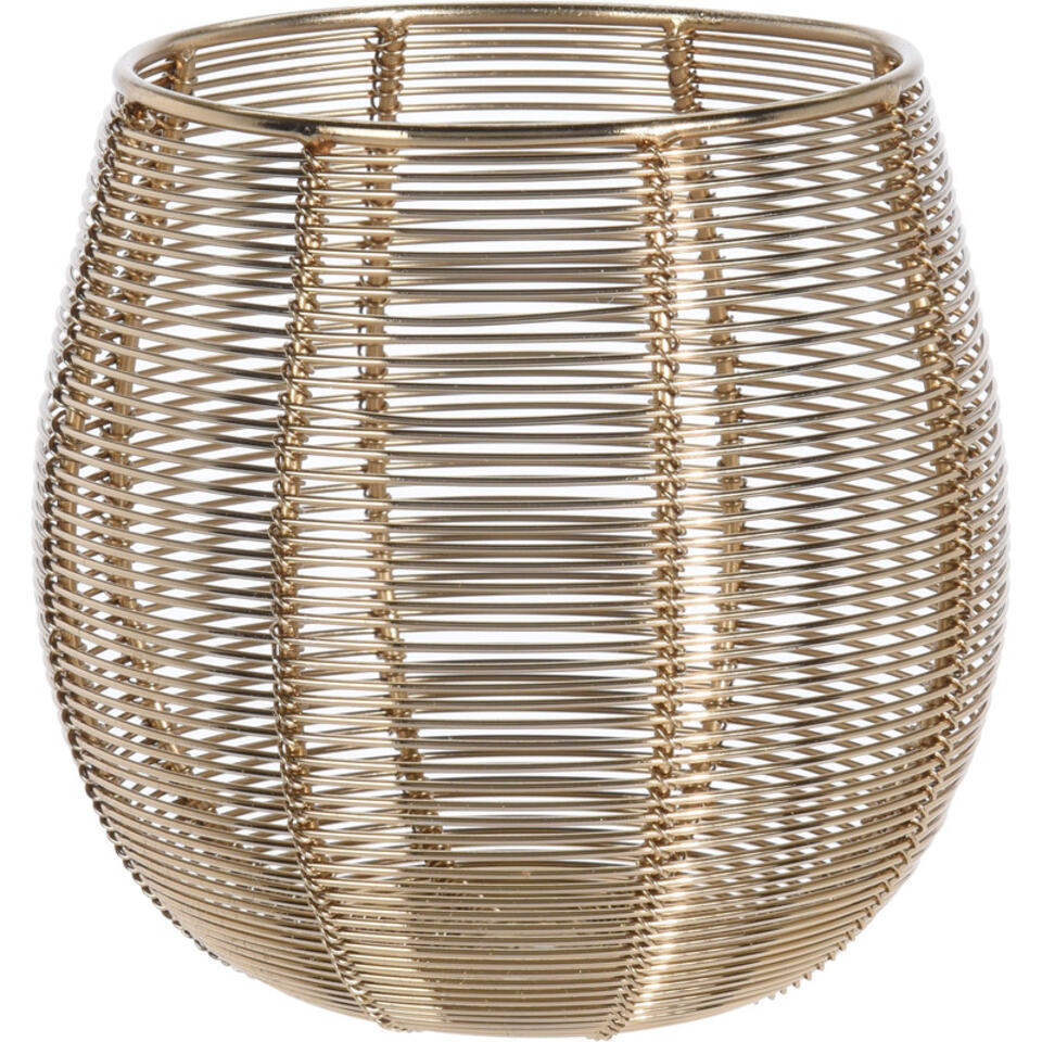 Waxinelichthouder - rond - goudkleurig - metaal draad - 12 cm